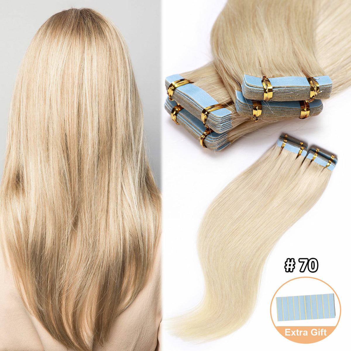 Remy Human Hair Extensions Full Head Tape-In Hair Weft Natural Style & Length