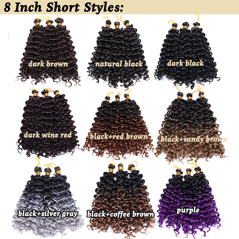 Hair Extensions Pre-Cilled Water Wave Crochet Braids Ombre 8-14 Inch