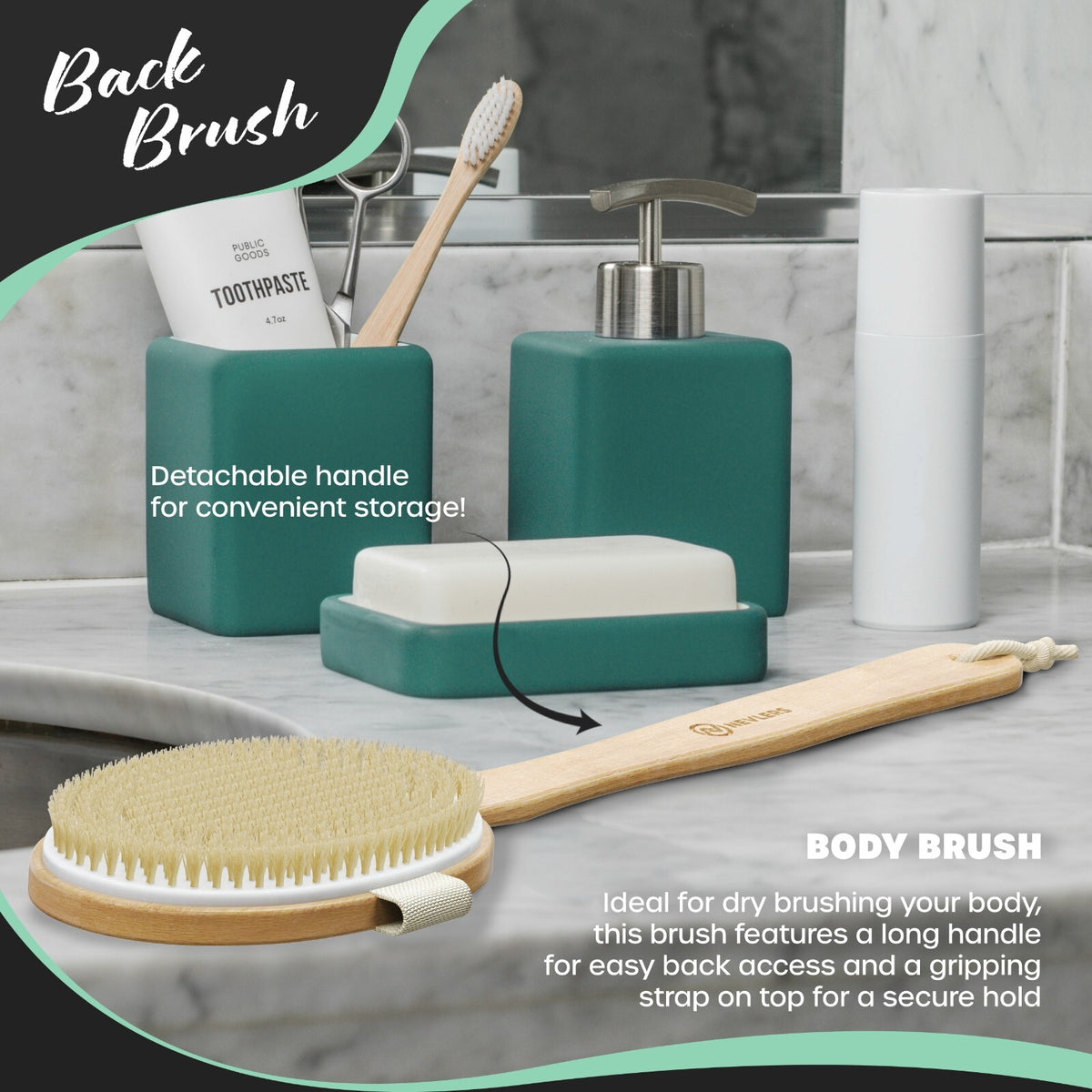 Nevlers Natural Boar Body Brush Set Cellulite Massage Dry Exfoliate