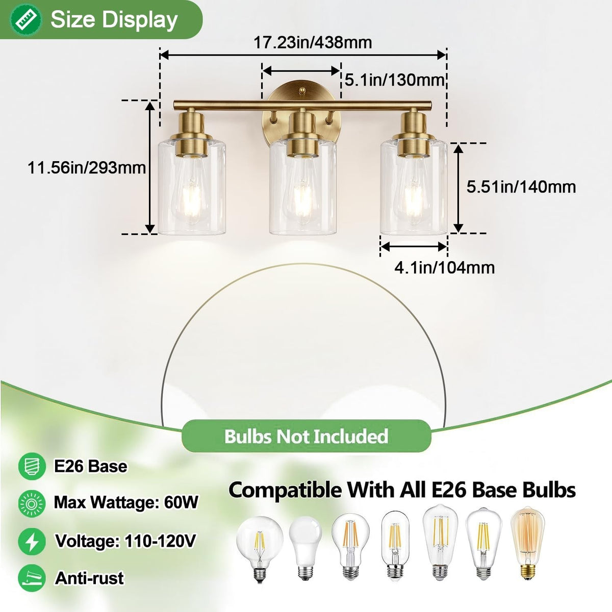 3-Light Modern Bathroom Wall Sconce with Clear Glass Shades - Brushed Brass Finish