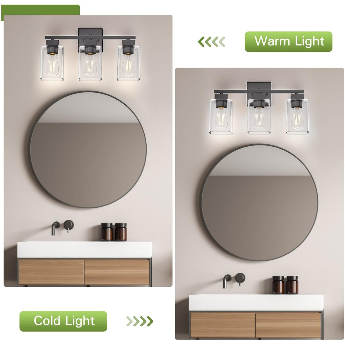 Matte Black Bathroom Vanity Light 3-Light Wall Sconce with Glass Shades
