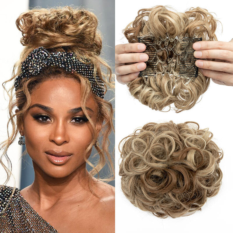 Women Ladies Curly Messy Bun Hair Piece Clip-In Extension - X-Large, Multiple Colors