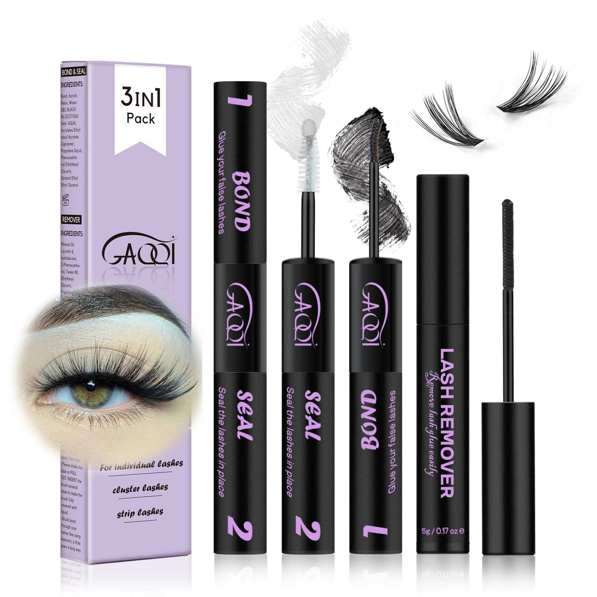 Lash Bond and Seal Remover Set Waterproof Eyelash Glue Remover Kit