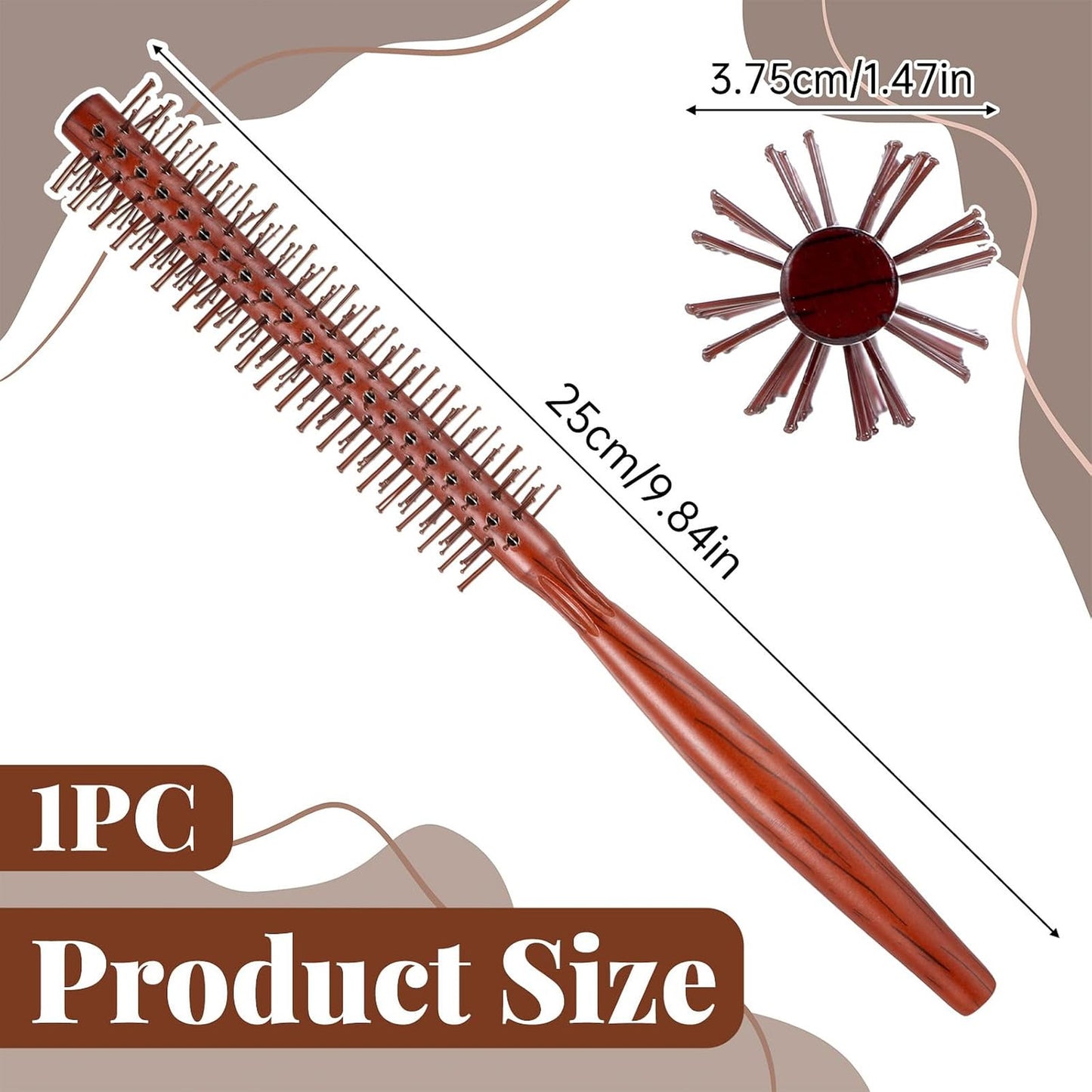 Round Wooden Hair Brush with Nylon Bristles - Travel Detangling & Styling Tool