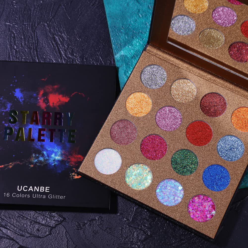 16-Color Eyeshadow Palette with Glitter & Matte Shades, Professional Makeup