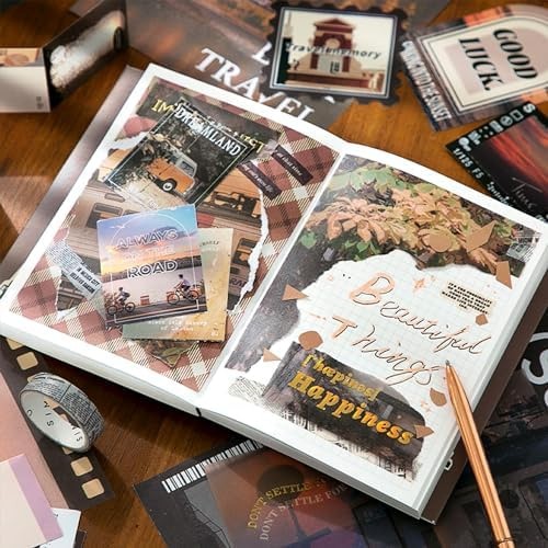 Travel Scrapbooking Supplies Kit with A6 Notebook and Vintage Paper Crafts