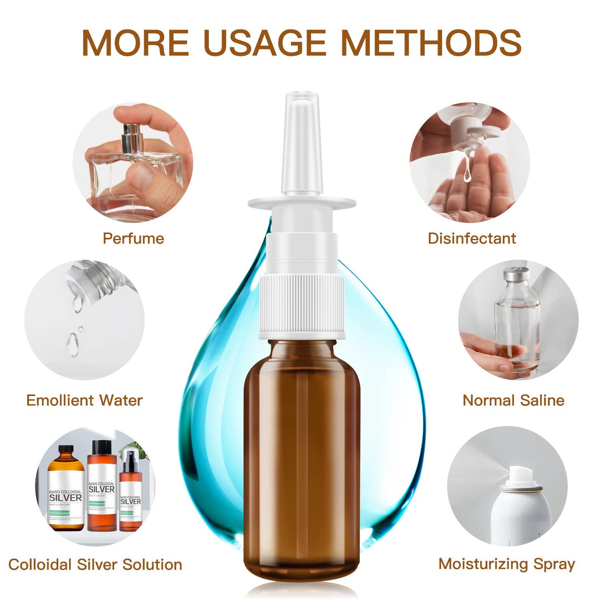 Refillable Glass Nasal Spray Bottles Set - 6 Pack 30ML Fine Mist Sprayers