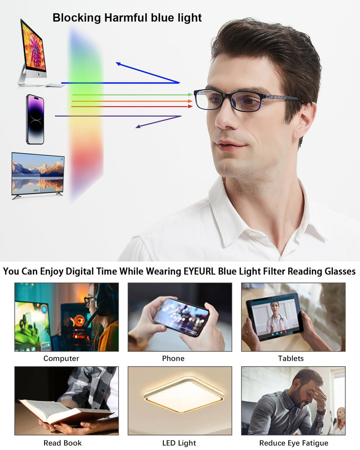 Blue Light Blocking Reading Glasses 2 Pack for Men Women - Stylish Comfort