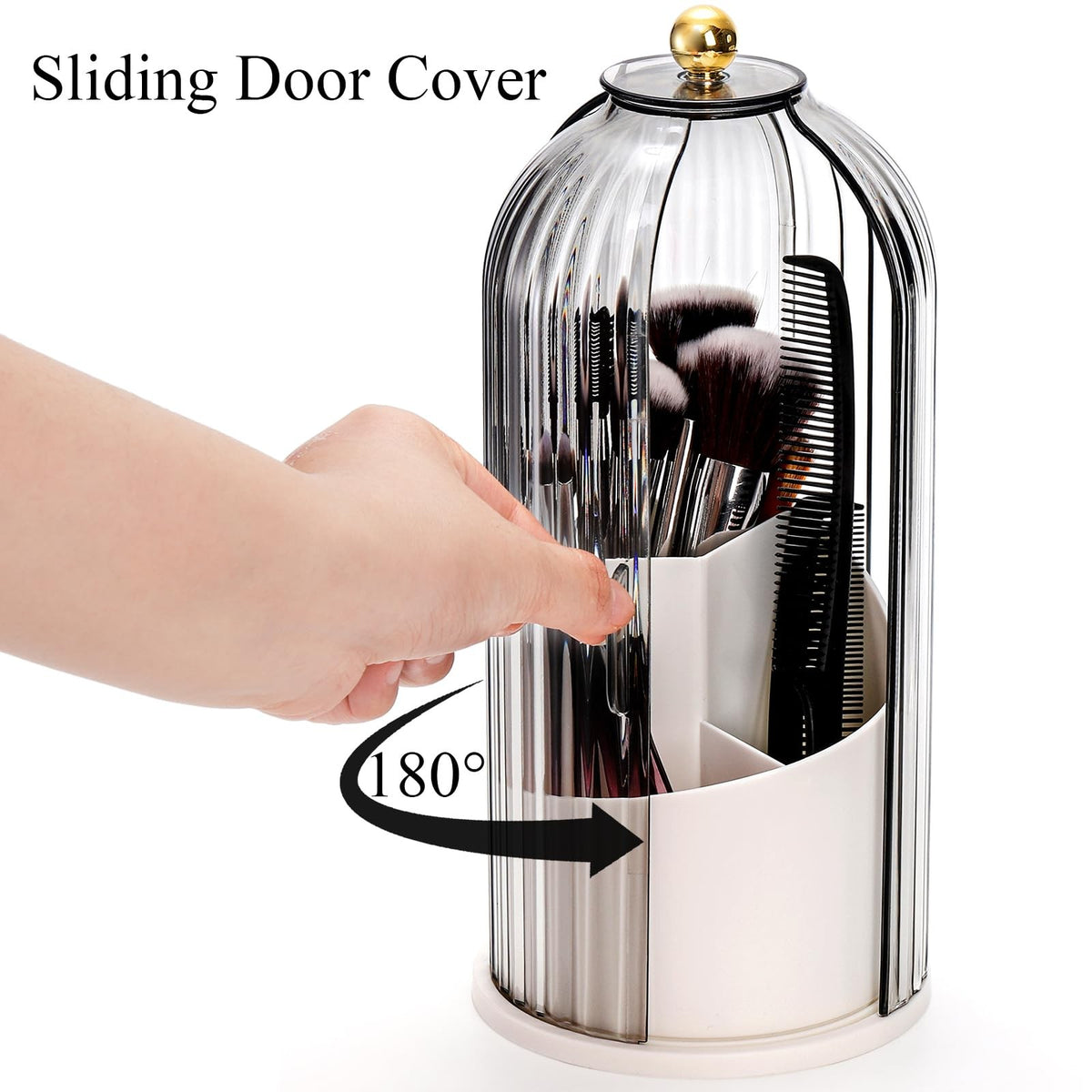 Rotating Clear Makeup Brush Organizer with Lids - Dustproof & Space-Saving
