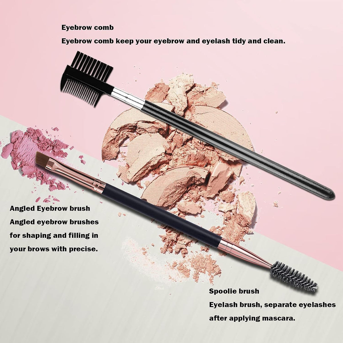 Eyebrow & Eyelash Comb Set - Professional Angle Brush & Spoolie Tool
