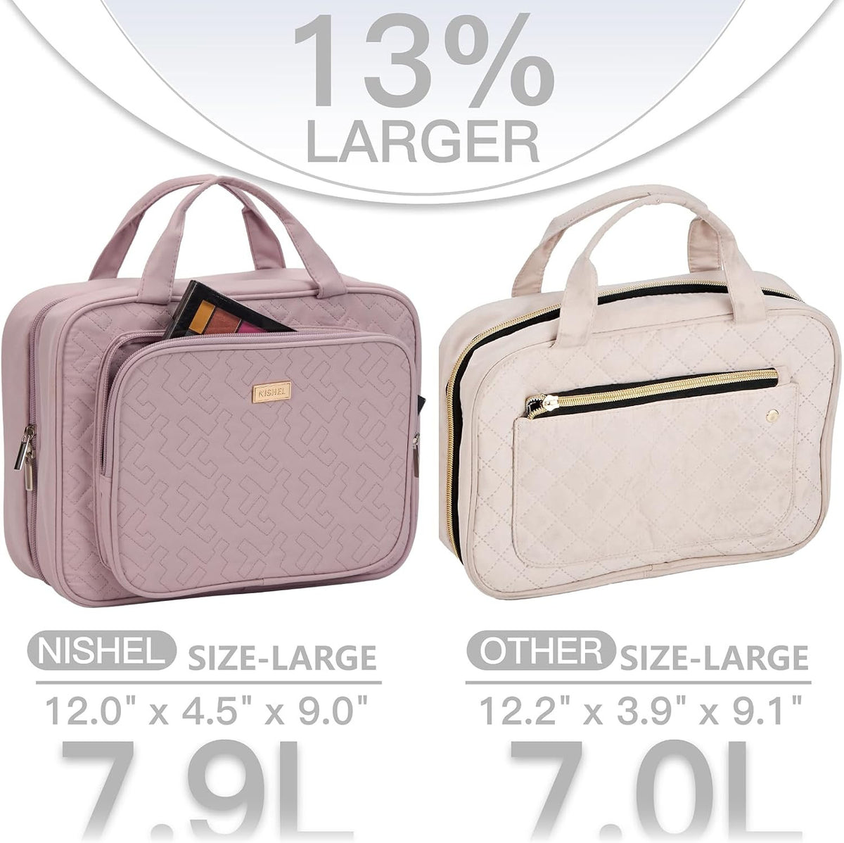 Travel Toiletry Bag for Women Large Capacity Hanging Organizer Peach Pink