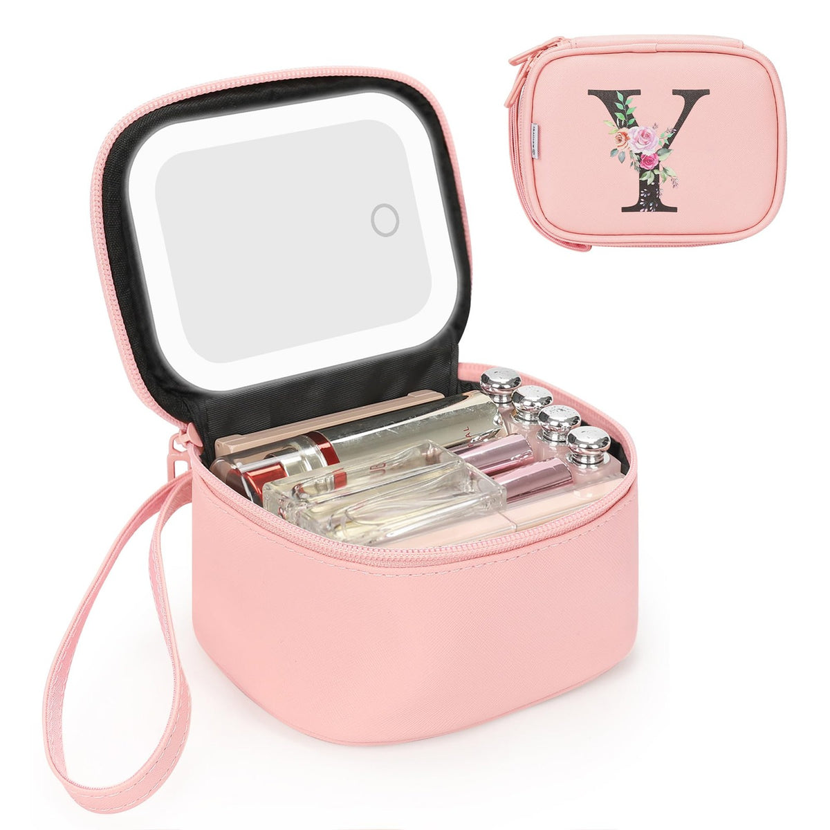 LED Lighted Makeup Bag with Wrist Strap - Travel Cosmetic Organizer for Women