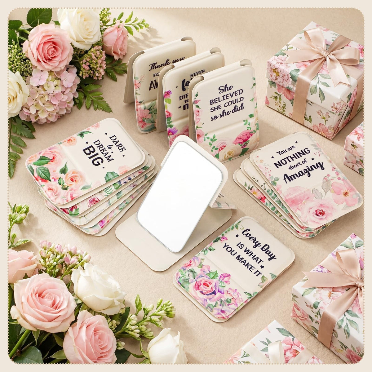 12-Pack Portable Floral Compact Mirrors for Women - Gift Set
