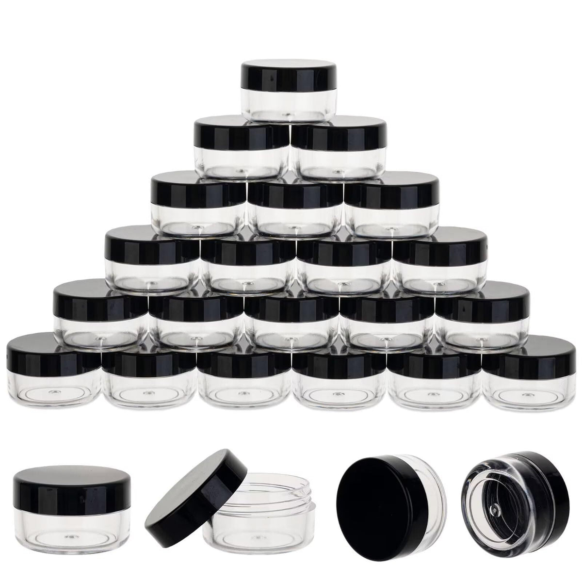 5g/5ml Round Clear Jars with Black Lids - Reusable Sample Cosmetic Containers