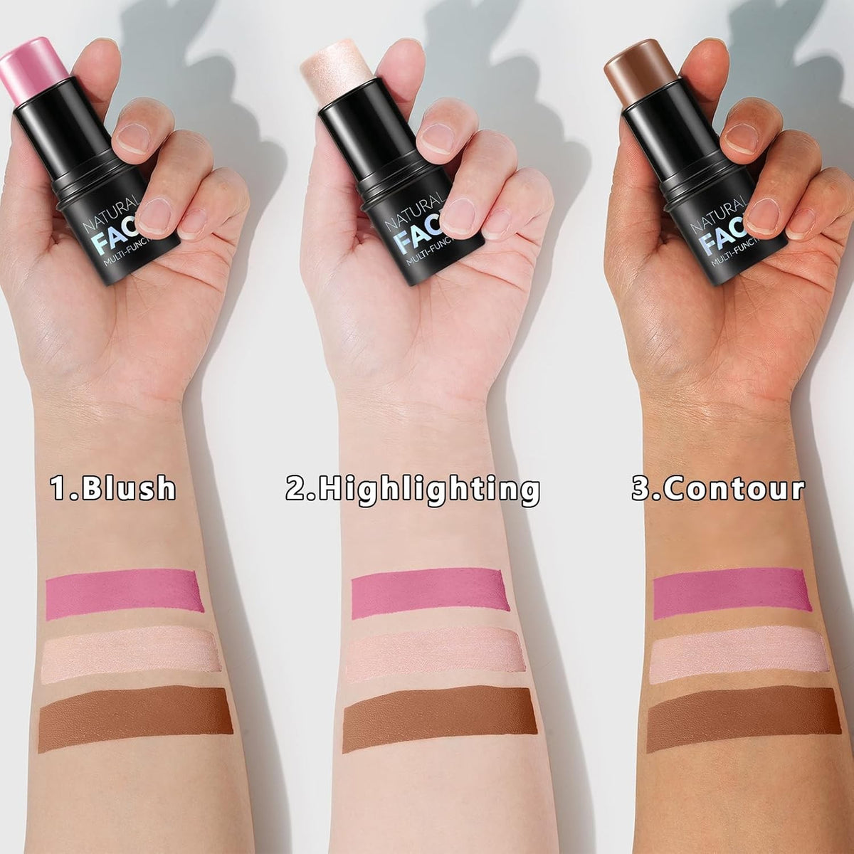 Cream Contour Stick Makeup Kit with Highlighter Blush and Bronzer - 3 Pieces