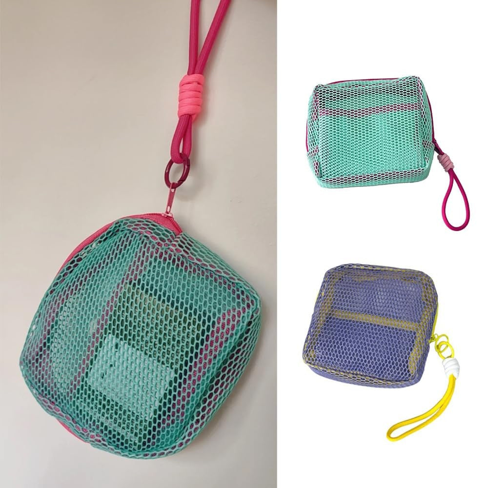 2 Pack Mesh Cosmetic Bags Small Travel Organizer with Detachable Handles - Green & Purple