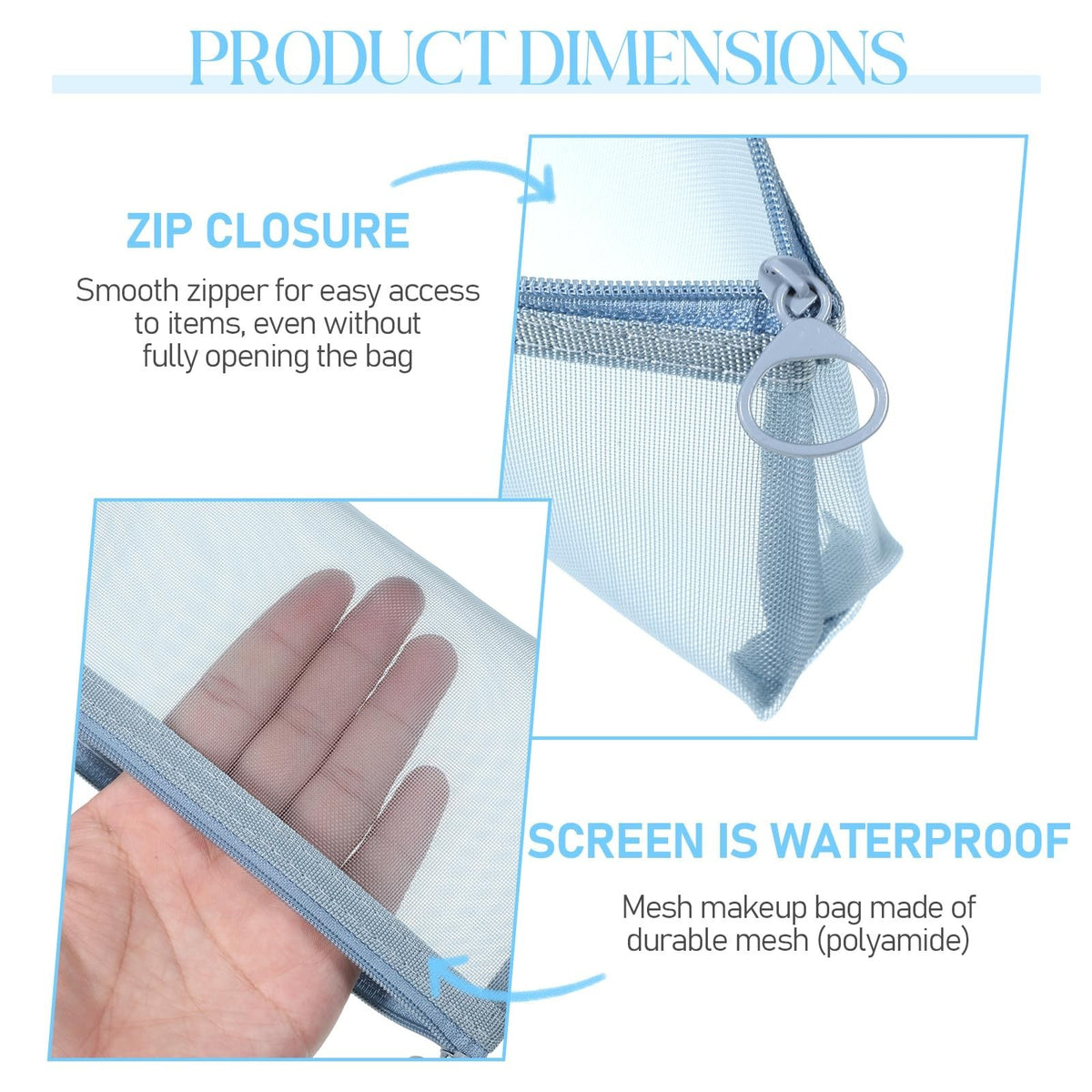 Mini Mesh Makeup Bags Set - 5 Portable Travel Cosmetic Pouches