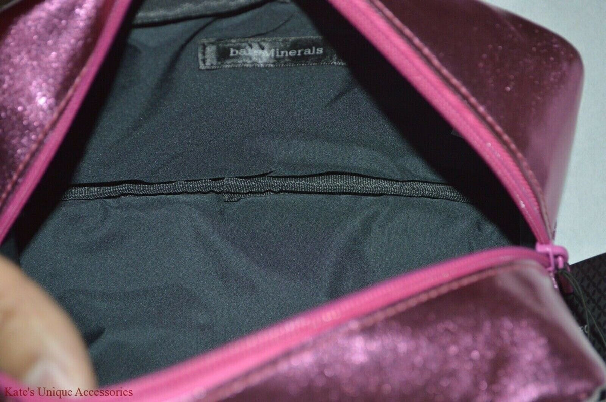 Pink Metallic Padded Cosmetic Makeup Bag with Zip Closure - 8x4 inches