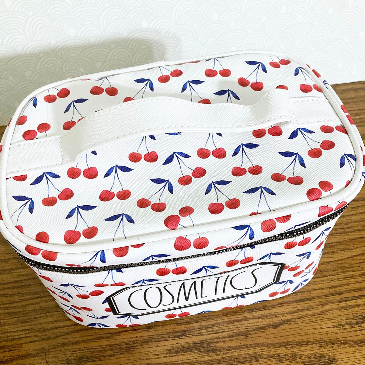 Large Makeup & Travel Cosmetic Train Case with Cherry Design