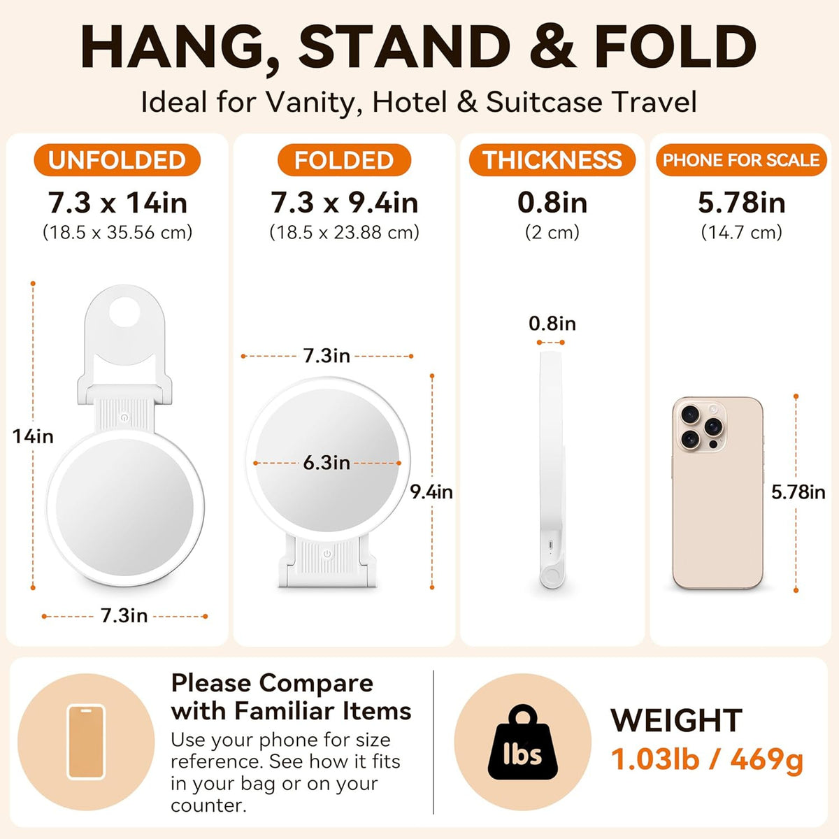 Double Sided Lighted Makeup Mirror with 30X Magnification and Dimmable Brightness
