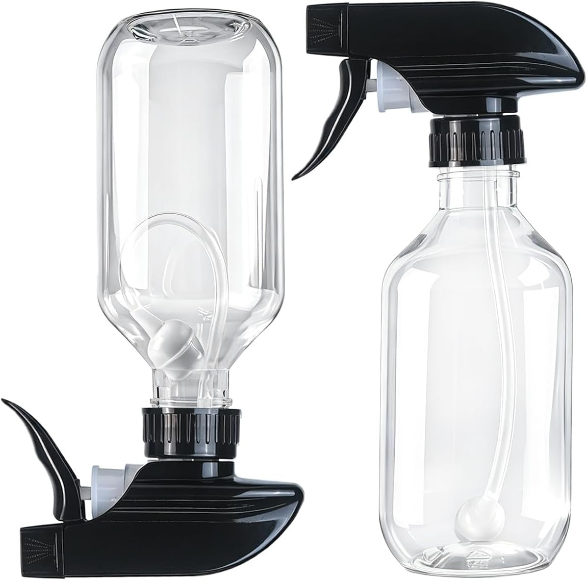 2 Pack 300ml Clear Spray Bottles with Adjustable Nozzles - 360° Inverted Spray