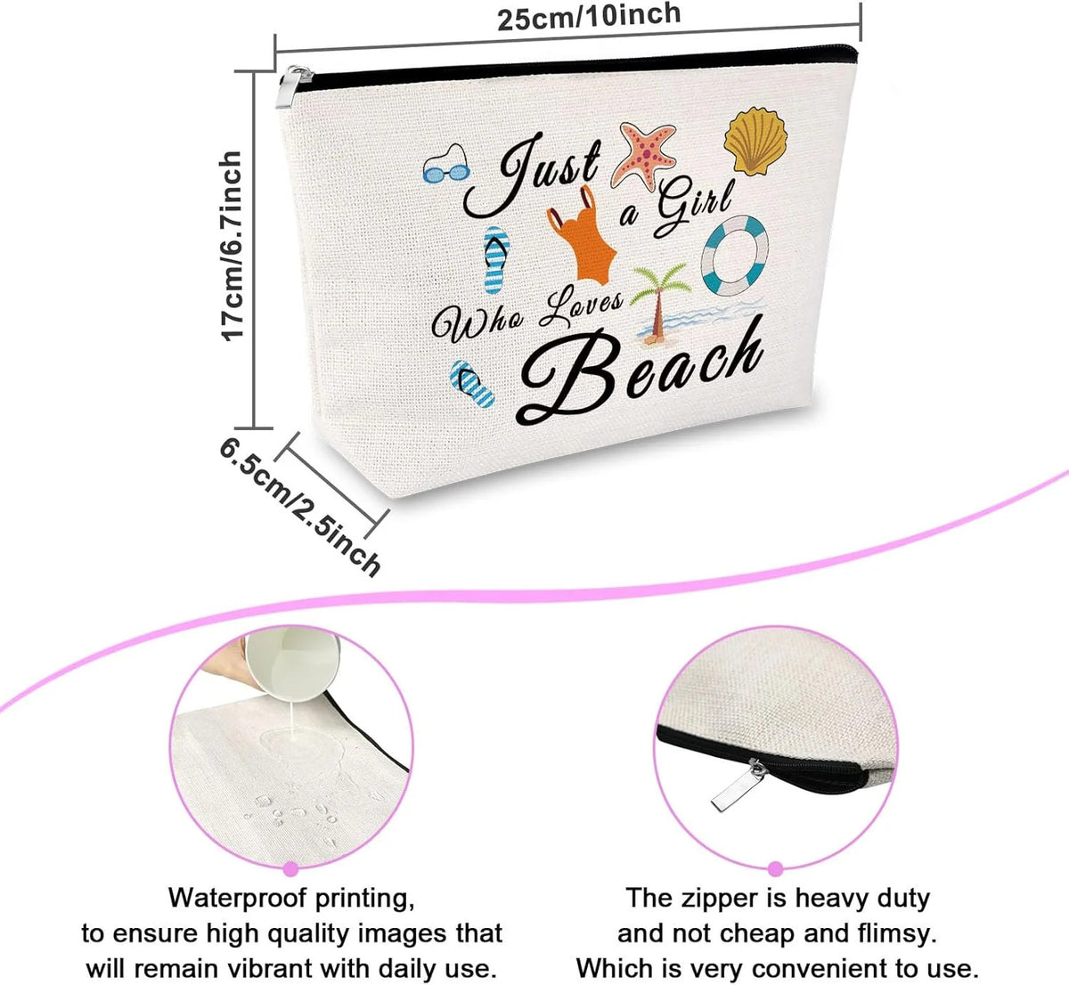 Beach Travel Makeup Bag for Women - Vacation Themed Cosmetic Organizer