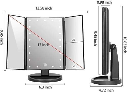 Trifold Makeup Mirror with Lights 1X 2X 3X Magnification Touch Screen LED Vanity Mirror