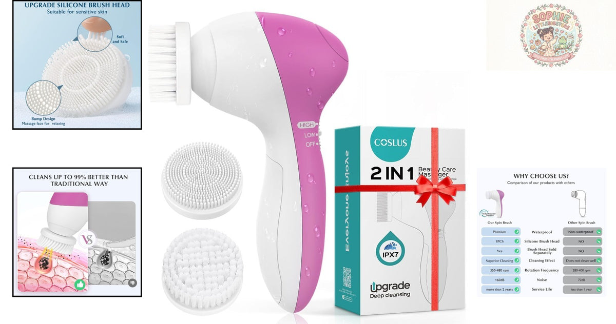 2-Speed Sonic Facial Brush Waterproof Rechargeable Exfoliator