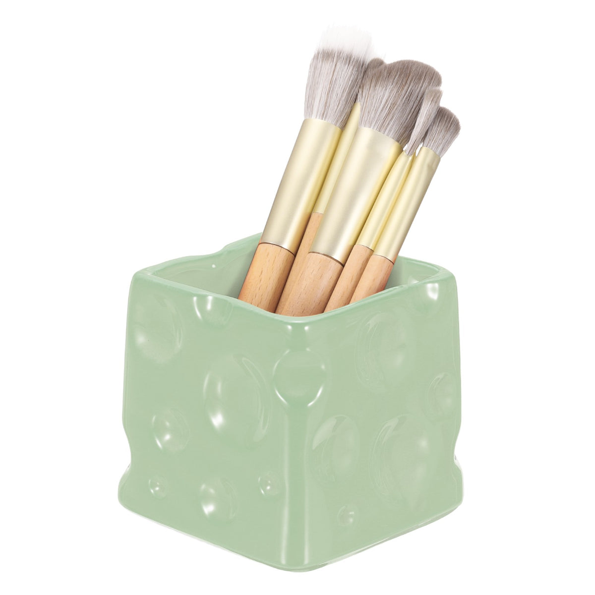 Ceramic Makeup Brush Organizer 3-Inch Bright Green Cosmetic Storage