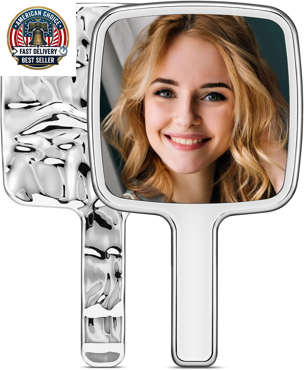 Water Ripple Handheld Mirror for Makeup with Handle - Square Silver