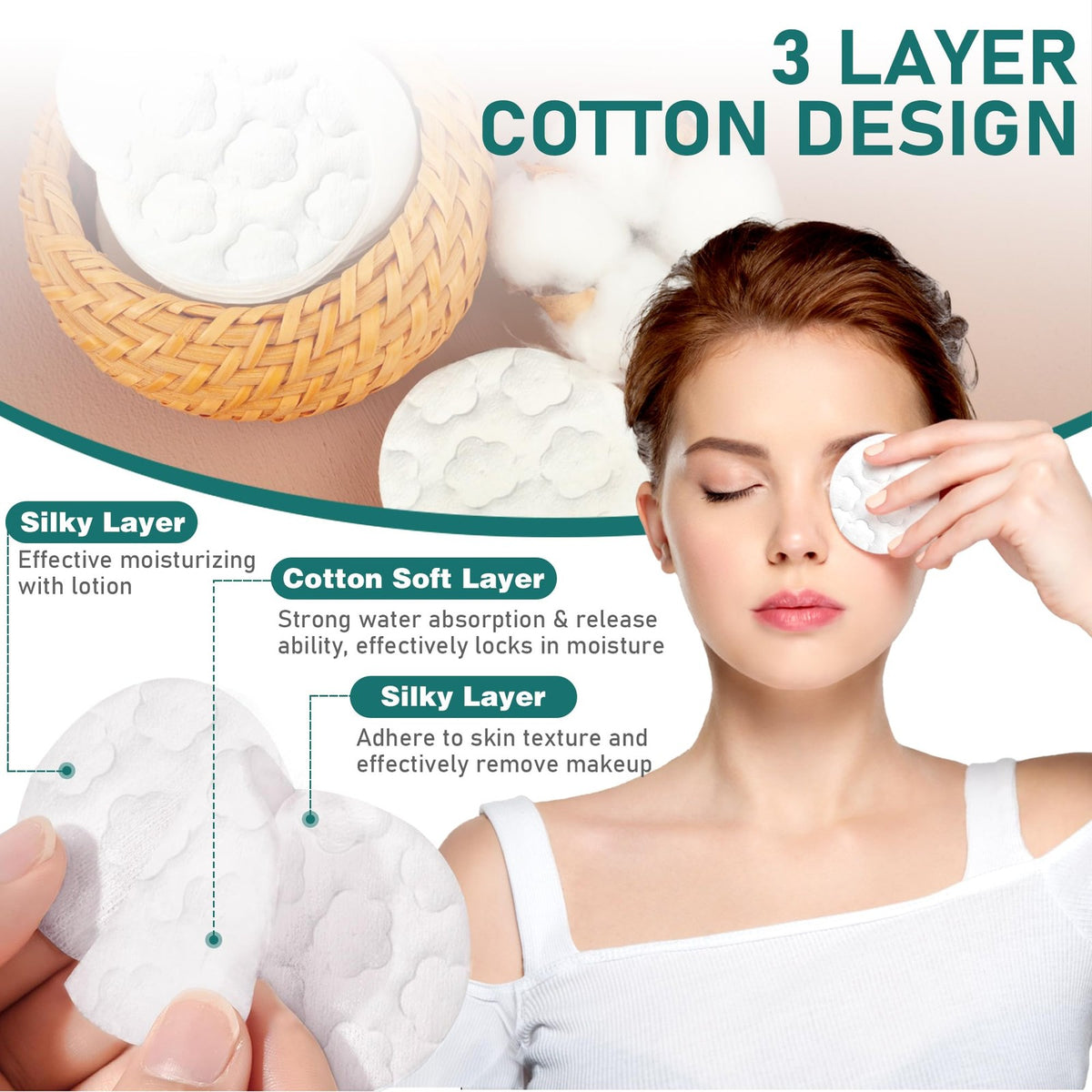 Cotton Rounds for Face - 300 Count, 2.36 Inch Diameter, Hypoallergenic & Gentle