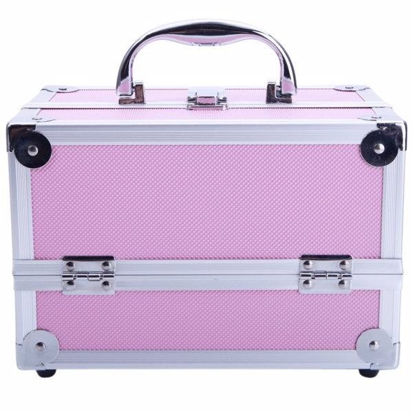 Pink Aluminum Makeup Train Case with Mirror, 9x6x6 in - Jewelry Organizer SM-2176