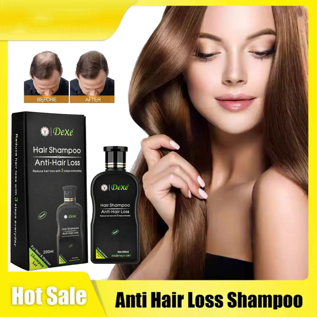 Anti-Hair Loss Shampoo 200ml - Herbal Treatment for Men & Women
