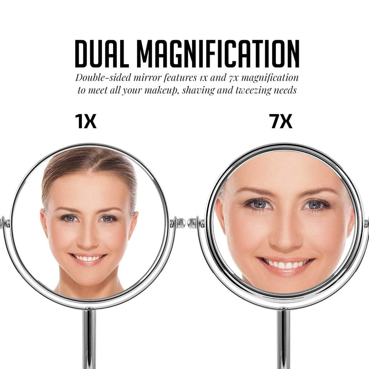 6-Inch Tabletop Makeup Mirror with 1X/7X Magnification, 360° Swivel, Polished Chrome