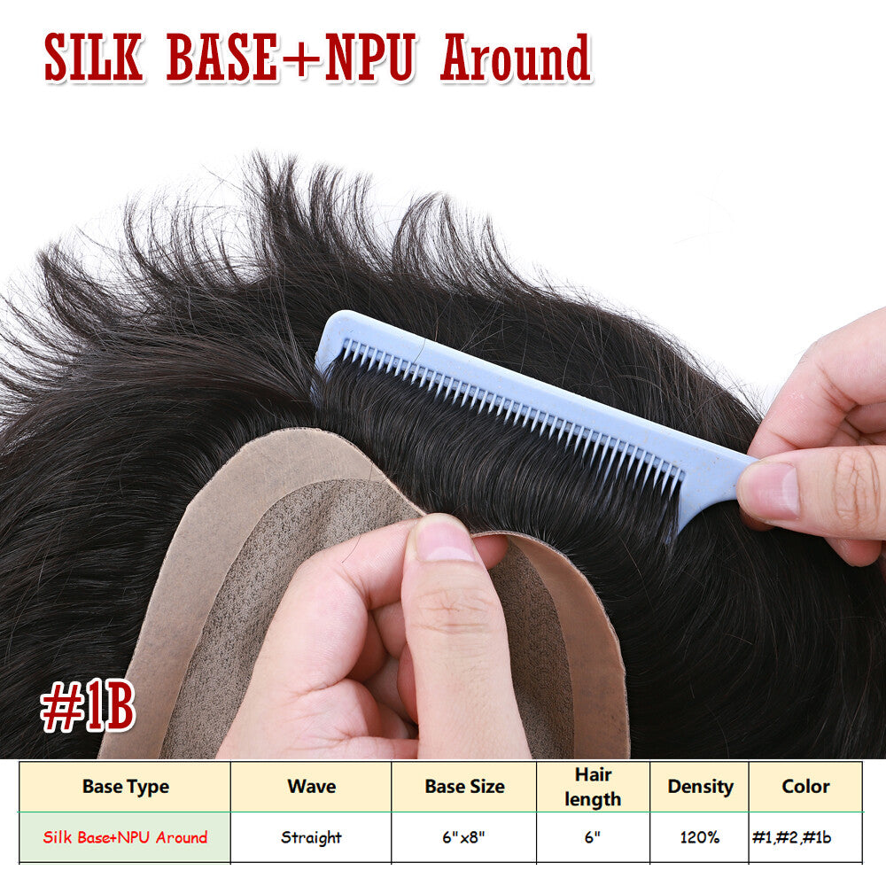 Men's Human Hair Toupee V Loop Hair Replacement System - Natural Look
