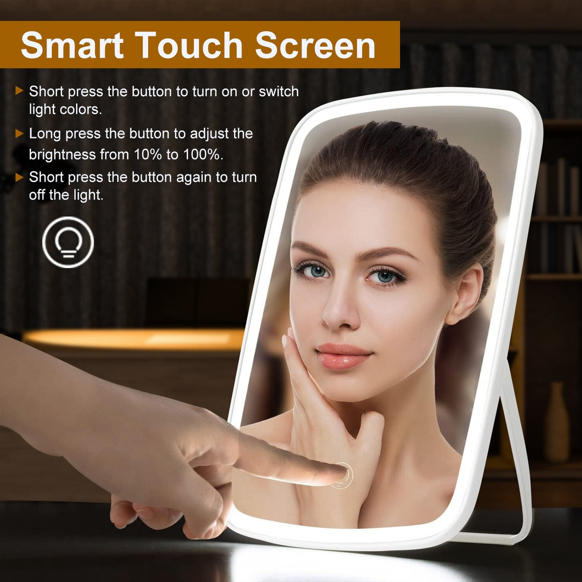 Portable LED Makeup Mirror with 3 Light Modes, Dimmable & Rechargeable