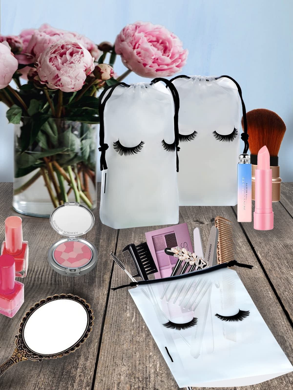 50 Pcs Waterproof EVA Cosmetic & Eyelash Aftercare Bags - Frosted White