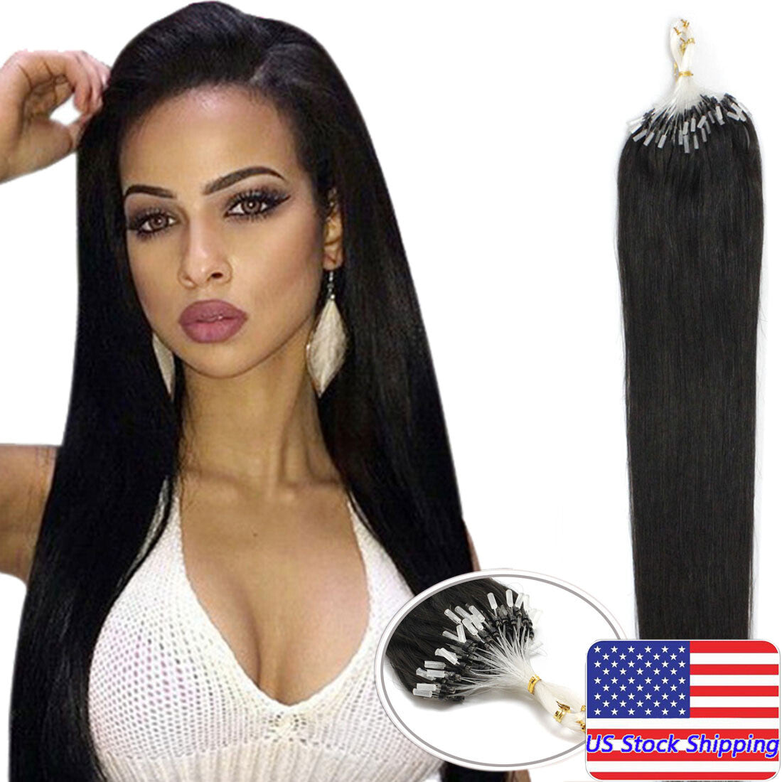 Micro Ring Loop Beads Tip Link Hair Extensions - 100% Remy Human Hair, Straight
