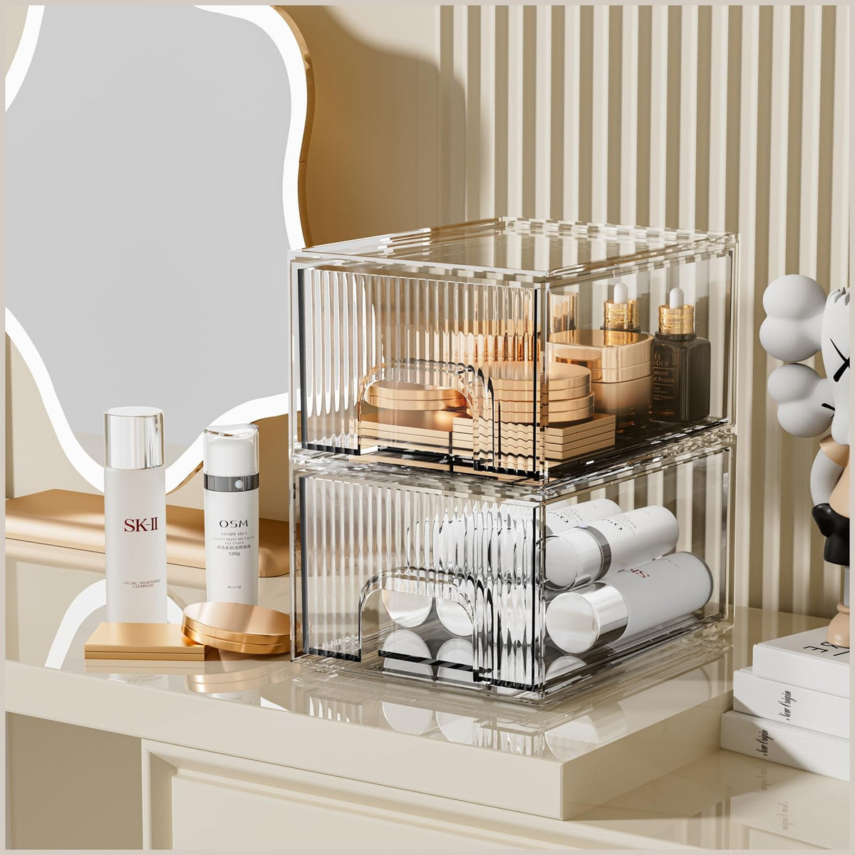 2 Pack Clear Stackable Cosmetic Organizer Acrylic Drawer Storage Bins