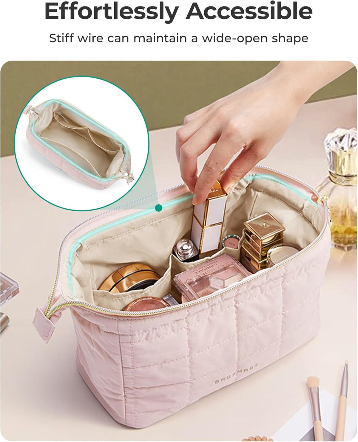 Travel Makeup & Toiletry Bag with Wide-Open Zipper - Padded Black Cosmetic Organizer