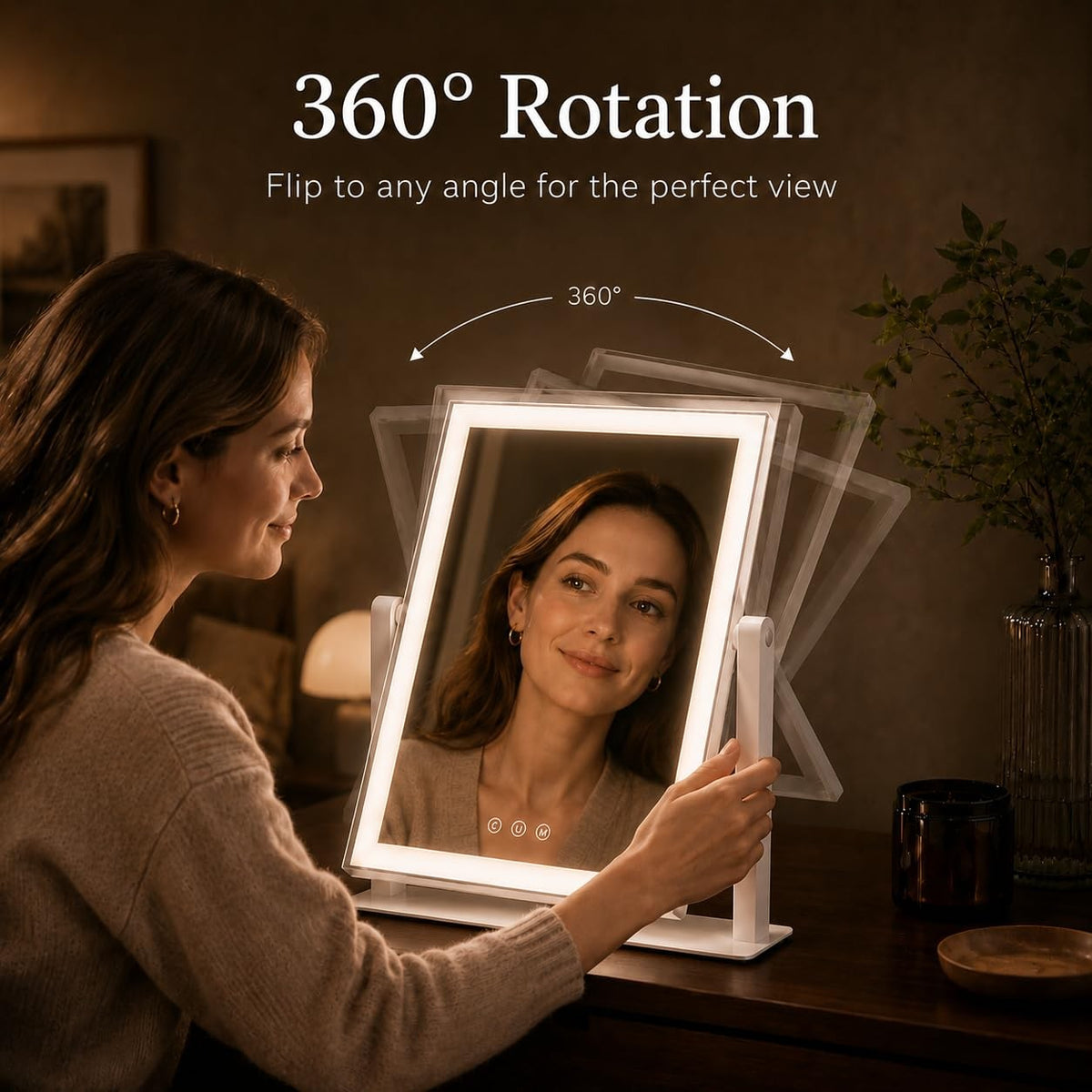 Lighted Makeup Mirror with Dimmable LEDs and Magnifiers - 17.3 x 13 Inches