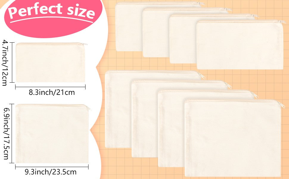 8PCS Canvas Cosmetic Bags Set - DIY Craft & Multipurpose Makeup Pouches
