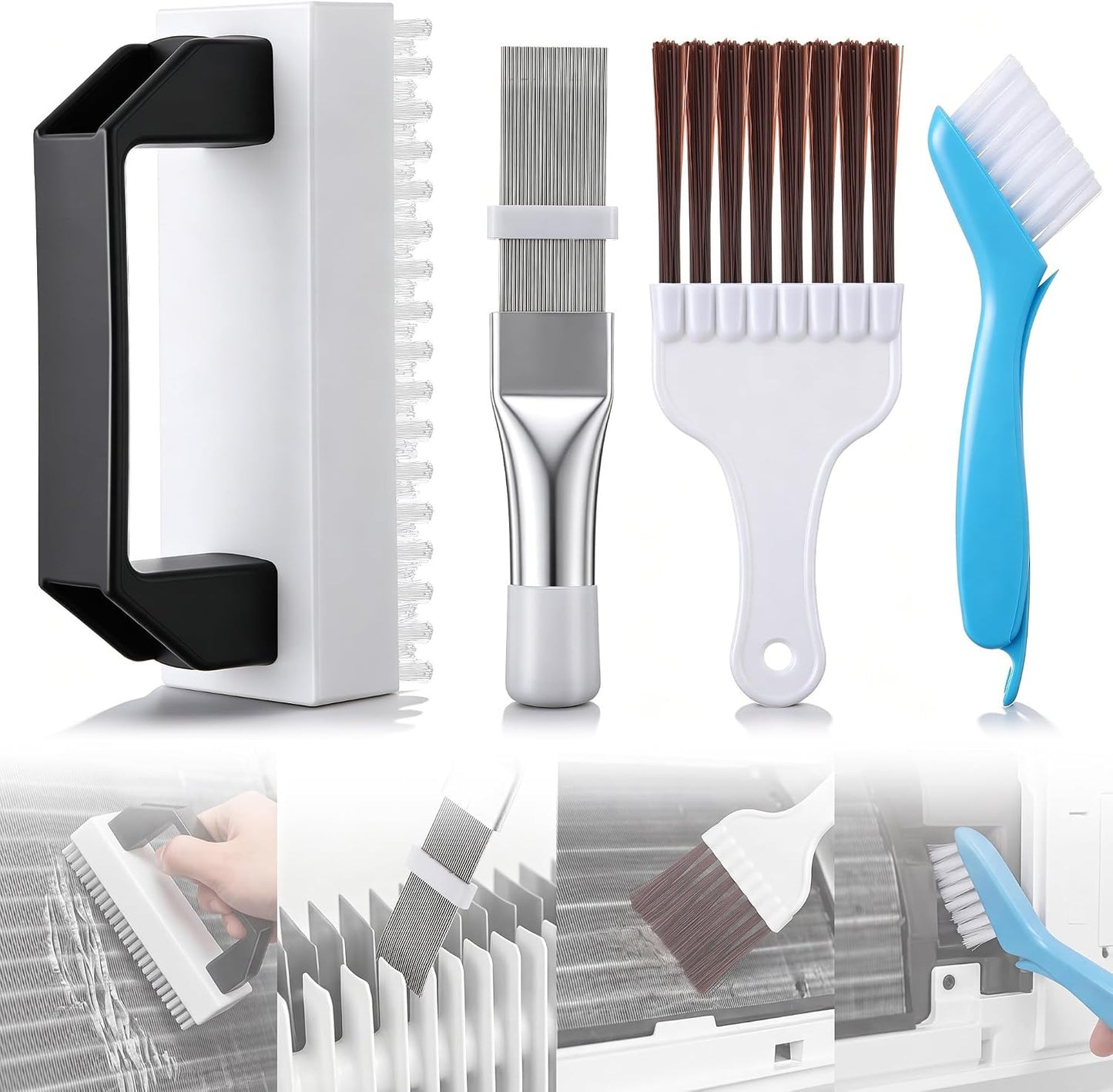 4PCS AC Fin Comb & Coil Cleaning Brush Set - HVAC Fin Straightening & Maintenance Tool
