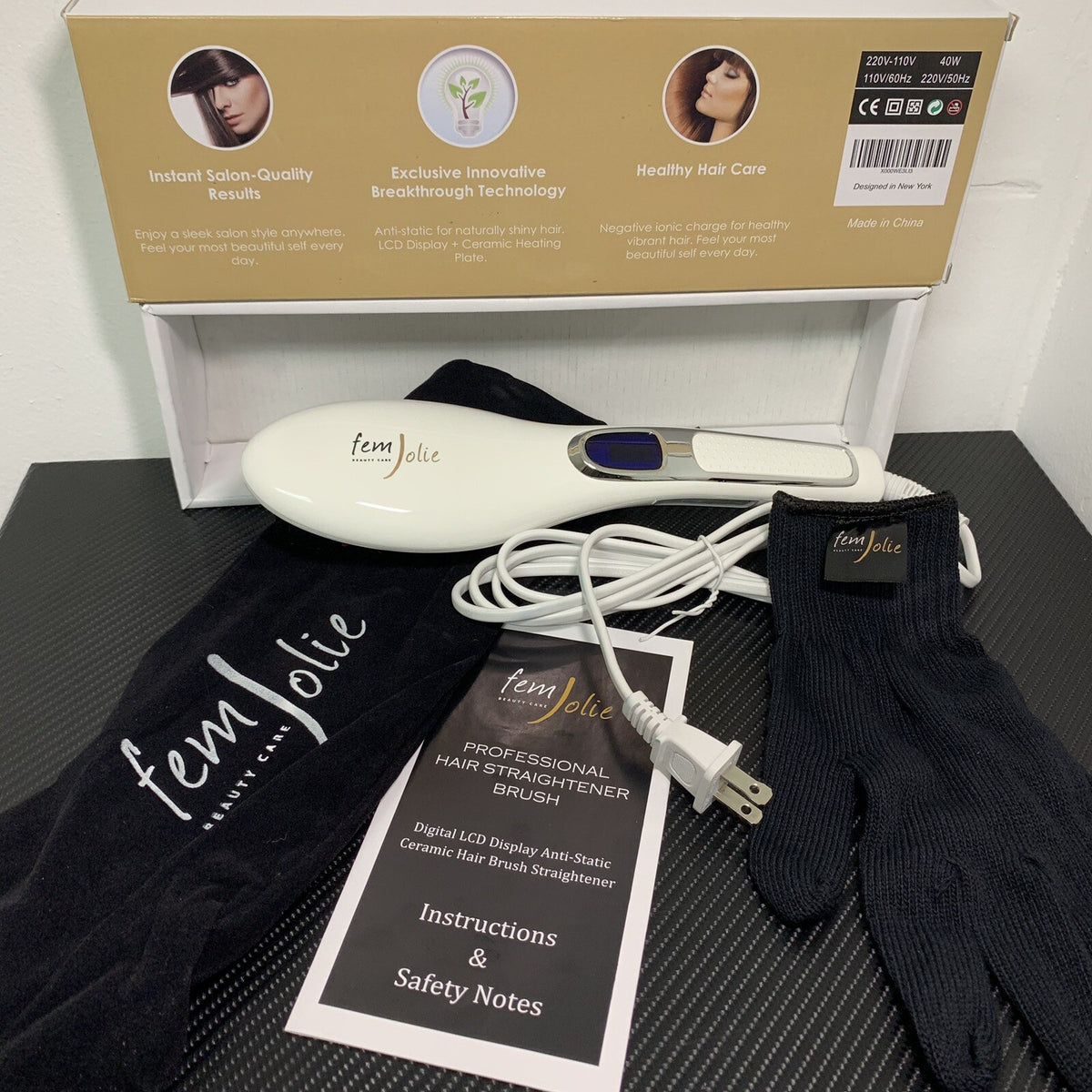 Electric Hair Straightener Brush 3-in-1 Digital Styling Tool for Hair - FemJolie