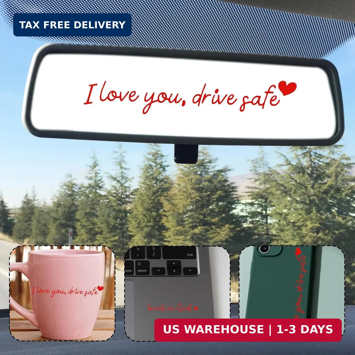 5-Pack Car Rearview Mirror Decals - I Love You Drive Safe Vinyl Stickers