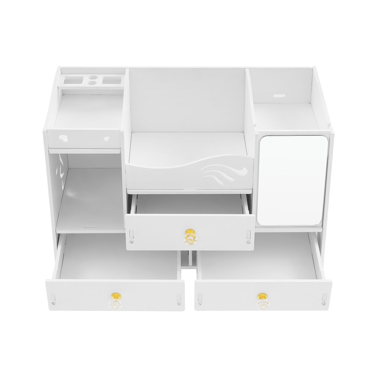 White PVC Makeup Organizer with 3 Drawers & Mirror - Modern Vanity Storage