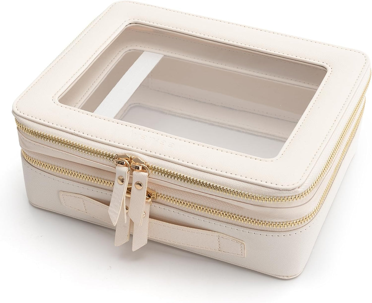 Clear Double Layer Makeup Bag with Leather Travel Case