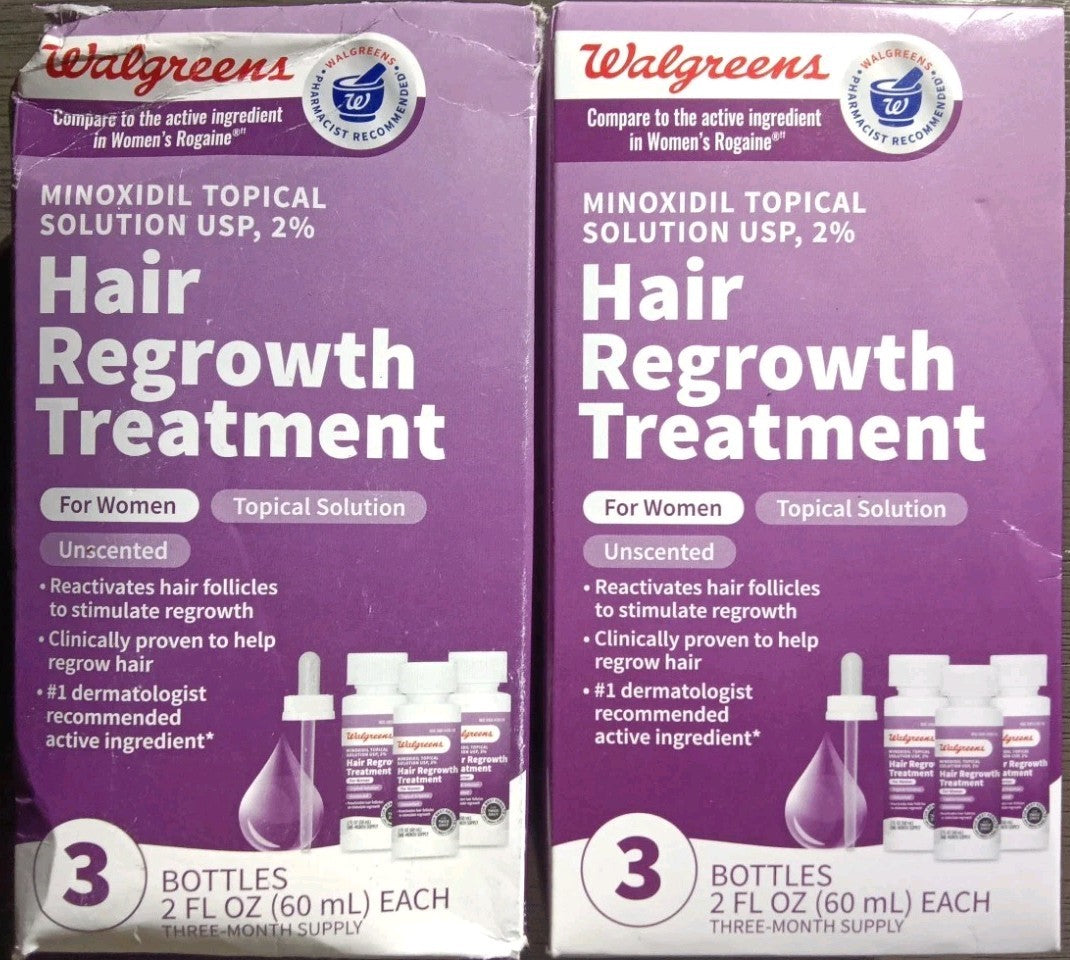 2 WALGREENS WOMEN'S ROGAINE 2% MINOXIDIL HAIR REGROWTH TREATMENT