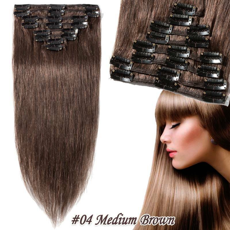 Clip In Hair Extensions Full Head Remy Human Hair 8-24 Inch Multiple Colors & Lengths