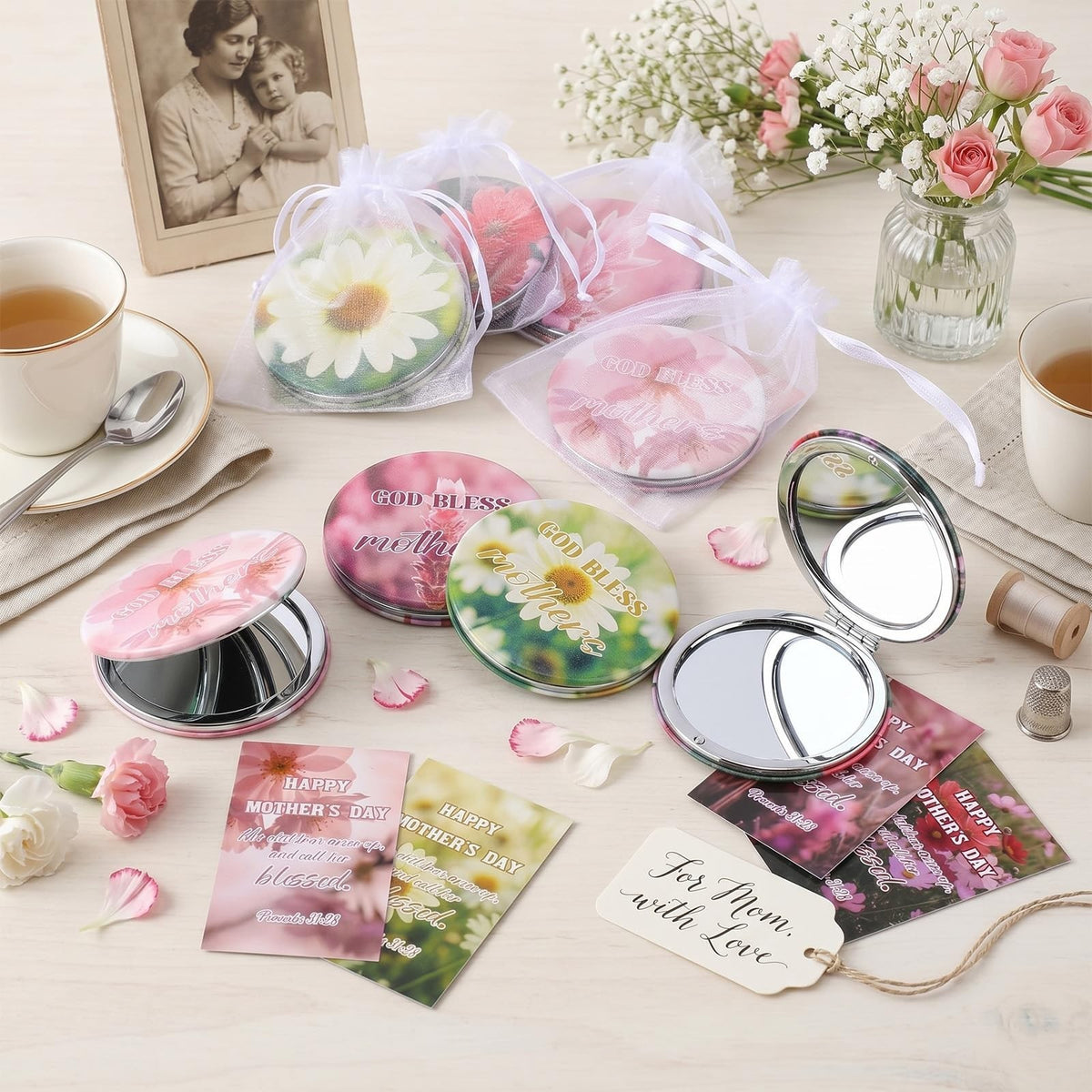 Mini Christian Compact Mirrors Set - 12 Gift Bulk Portable Two-Sided Mirrors